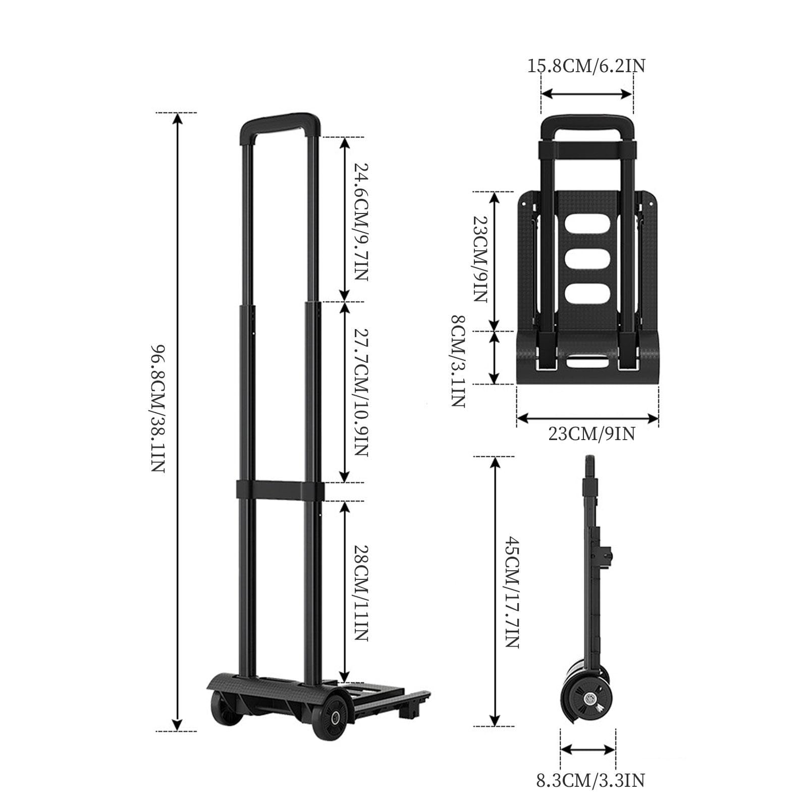 Carretilla de aluminio – Carretilla de mano de aluminio para exteriores | Carretilla de mano plegable con ruedas para mudanza de equipaje, viajes de negocios y compras, accesorios de mudanza de