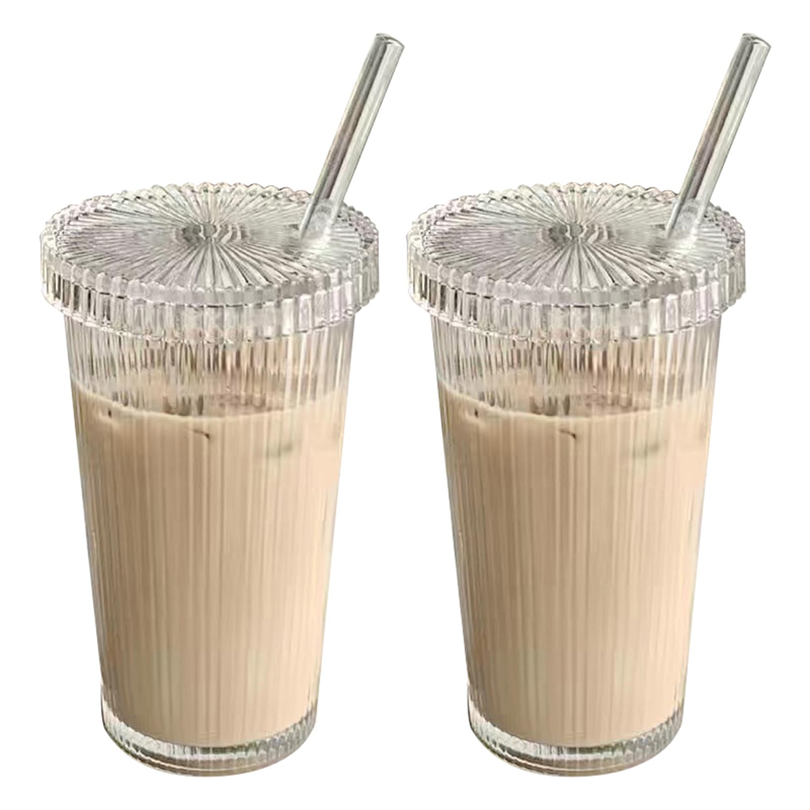 Vasos de vidrio con popote y tapa set de 2 piezas de 375 ml para café helado