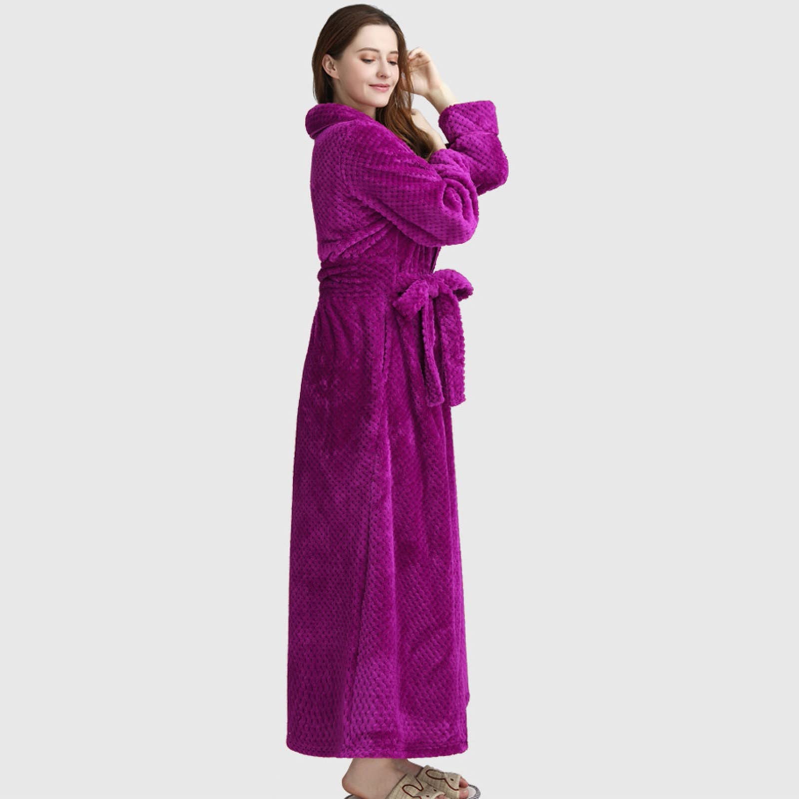 Pigiama da donna, lungo, morbido, a maniche lunghe, in pile, da notte, in cotone, oversize, invernale, morbido, pigiama intero con cintura