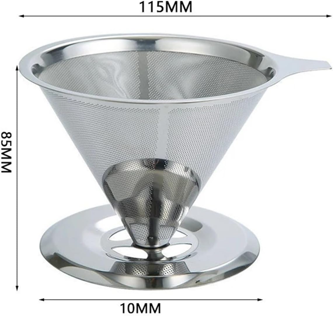 Genérico 304 Stainless Steel Pour Over Coffee Dripper Filter Manual Paperless Reusable Single Cup Maker 1-4 Brew(With a base M)