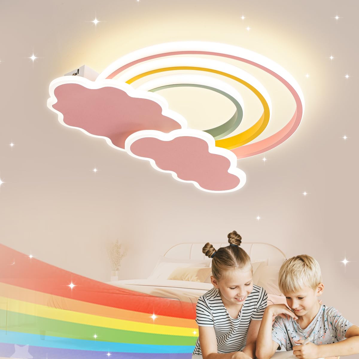 Led Kinder Deckenleuchte Wolken Regenbogen Deckenleuchte dimmbar mit Fernbedienung,Nachtlicht Funktion Kinderzimmer Schlafzimmer Wohnzimmer Junge Mädchen Schlafzimmer blau Deckenlampen 45cm