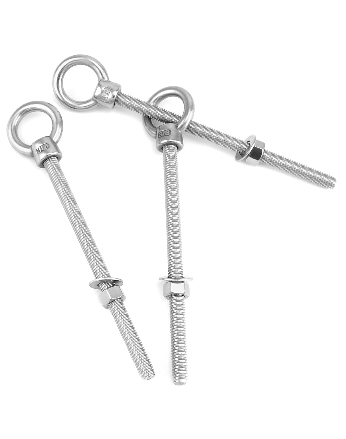 QWORK 316 Stainless Steel Machinery Eye Bolt with Shoulder, 5 Pack 3/8" x 6" Long Stainless Steel Marine Grade Shoulder Eye Bolt, Threaded Eyebolts, WD30279