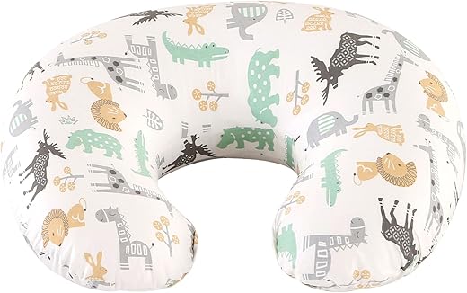 Nursing Pillow, Ergonomic Baby Support Pillow Feeding Pillows Nursing Essentials for Bottle and Breastfeeding, Fiber Fill And Removable Cotton Breastfeeding Cover (Cute Animals, Small)
