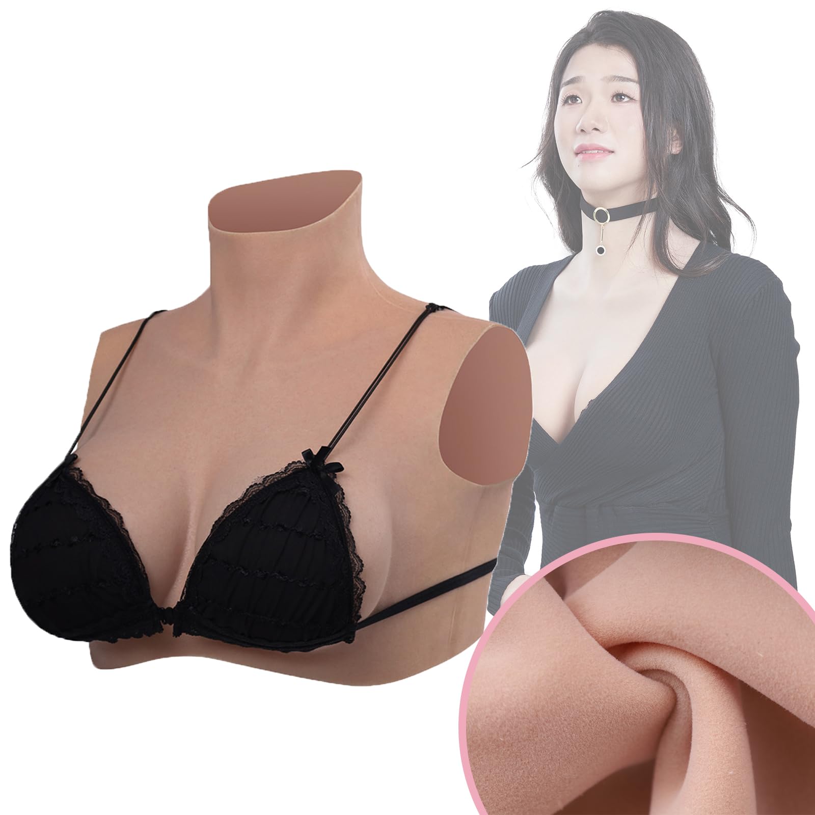 Peikey Faux Sein Silicone, [Version Polaire] avec Soutien-Gorge Approprié, détail de la Mise à Niveau Fausse Poitrine Bust en Silicone réaliste pour Travesti, Bonnet D Marron avec Silicone Liquide