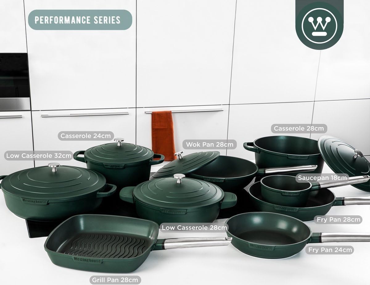 Westinghouse PERFORMANCE SERIES Wok Pfanne mit Deckel, Beschichtete Pfanne 28 cm mit Edelstahl-Griff, Bratpfanne Induktion, Für jeden Herd, Non Stick Pan, Ofenfest & Spülmaschinenfest, Grün