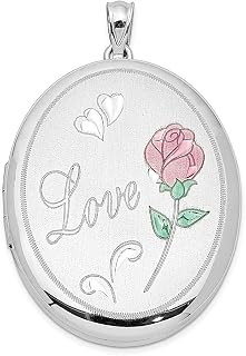 Colar de prata esterlina 925 com pingente oval de 34 mm, rosa esmaltada, pingente de foto oval, medalhão, que comporta fotos, joias finas para mulheres, presentes para ela, esmalte
