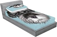 Vista 420 de Lunarable Grey Fitted Sheet & Pillow Sham Set, Pattern with Random Footprints Paw Traces Pet Legs Friendly Cats and Dogs, Decorative Printed 3 Piece