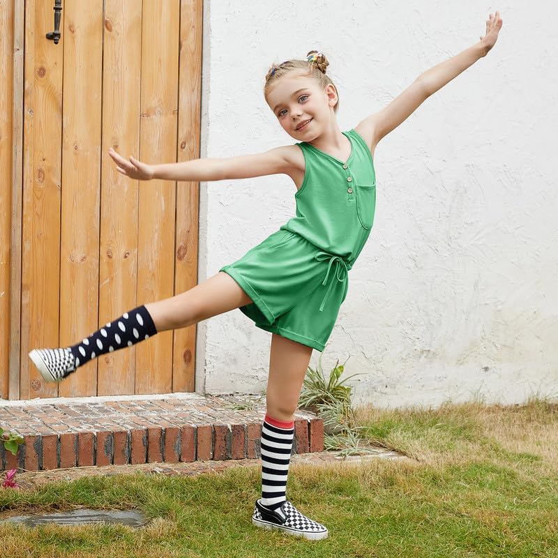 Mirawise Girls Romper Sleeveless Jumpsuit Button Kids Summer Clothes Casual Outfits V Neck Tie Front Shorts with Pocket 4-13Y - Image 4