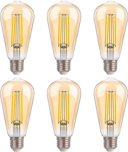 FLSNT Bombillas LED Edison equivalentes a 100 W, bombillas LED vintage regulables ST19, 2450 K, blanco cálido, 8 W, 900 lm, base E26, vidrio ámbar,