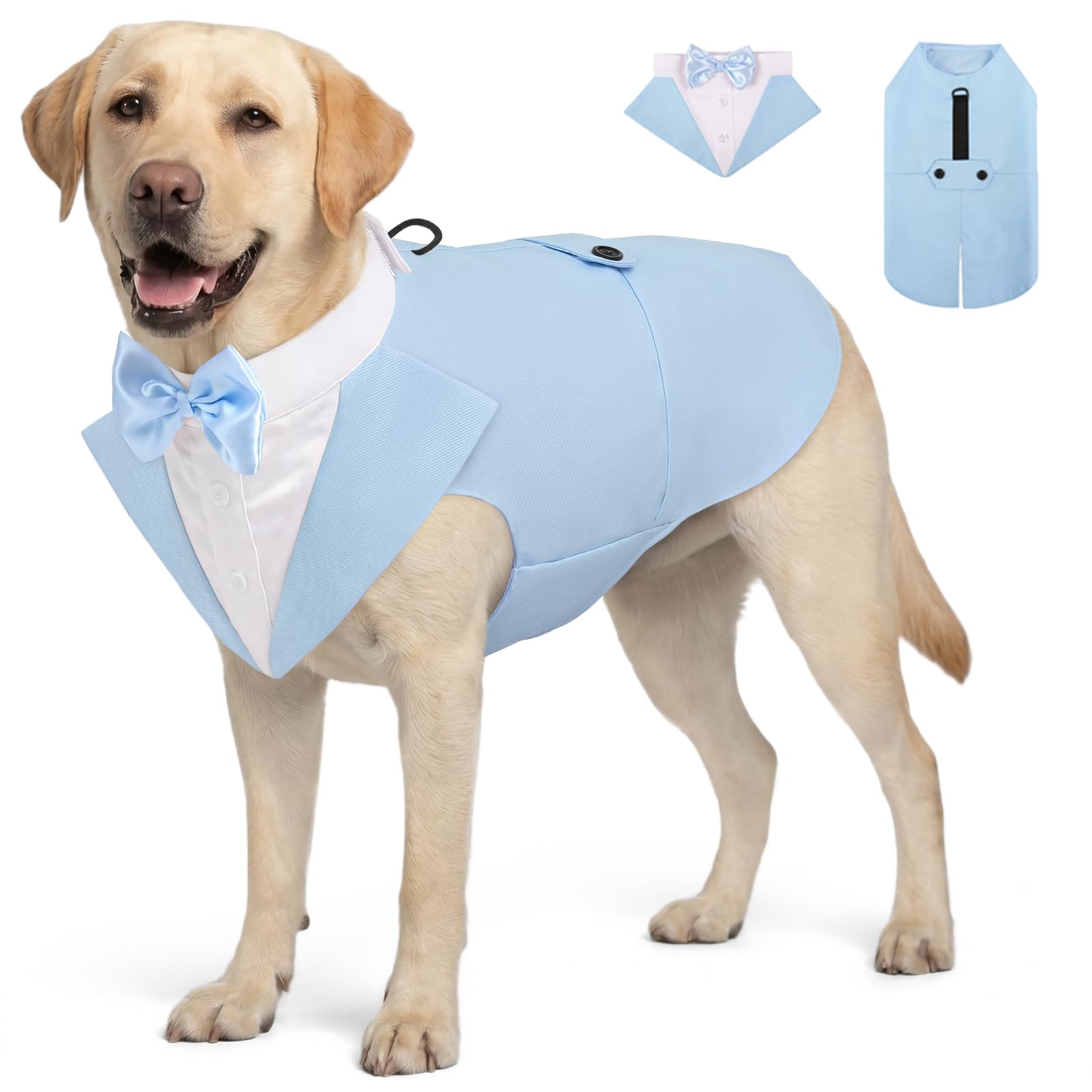 AOFITEE Dog Tuxedo Formal Suit and Bandana Set, Gentle Dog Wedding Party Suit Bow Tie Shirt Vest, Pet Tuxedo Costume Outfit with Detachable Bowtie Collar for Christmas Halloween Dress Up