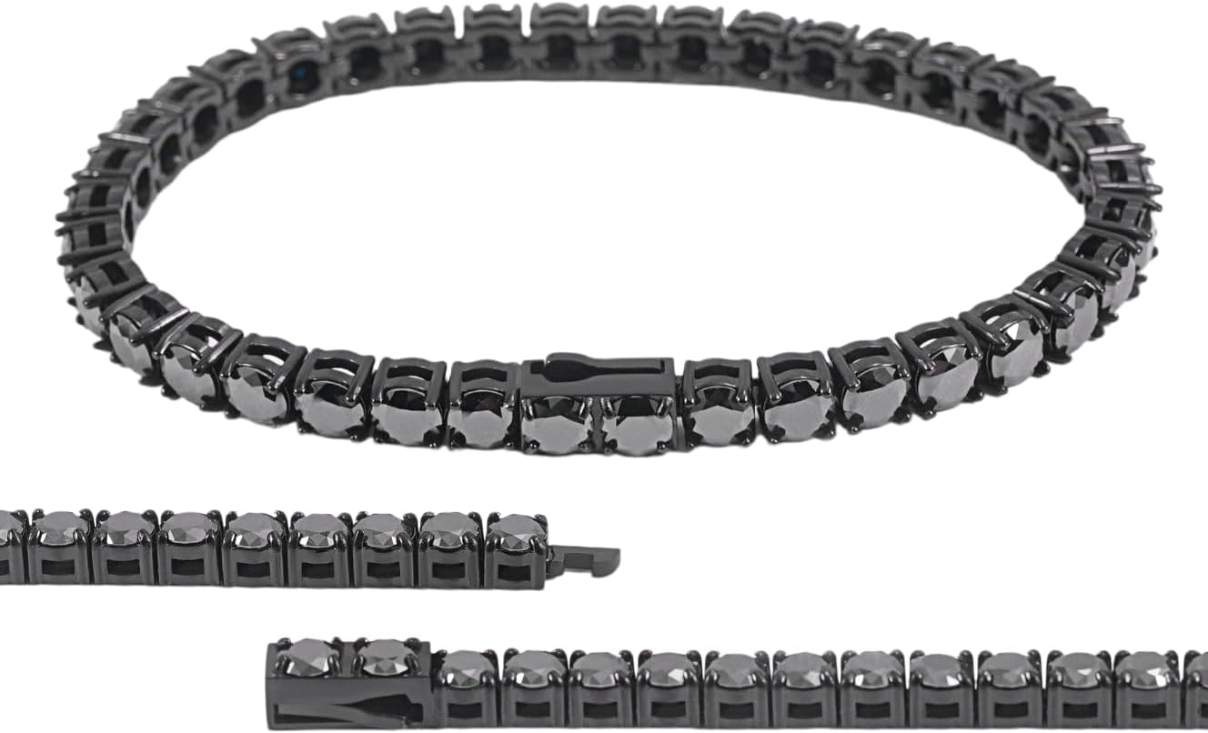 4-5mm Round Cut Black Moissanite Tennis Bracelet for Women Mens Mmoissanite Diamond Bracelets 316 Stainless Steel Cuban Chain Gifts Birthday Anniversary