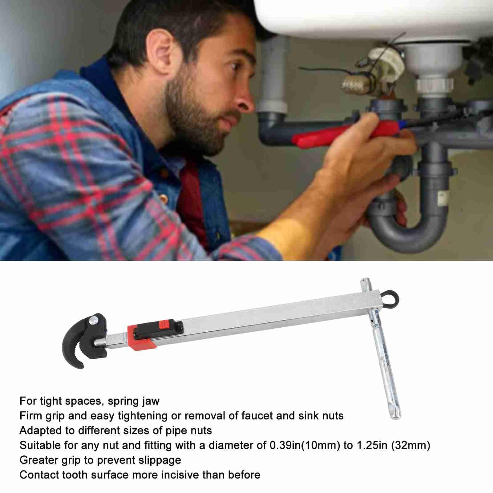 Chiave per lavabo Rigida estensibile per installazione di rubinetti sotto il lavandino Chiavi idrauliche telescopiche 250 mm per spazi ristretti