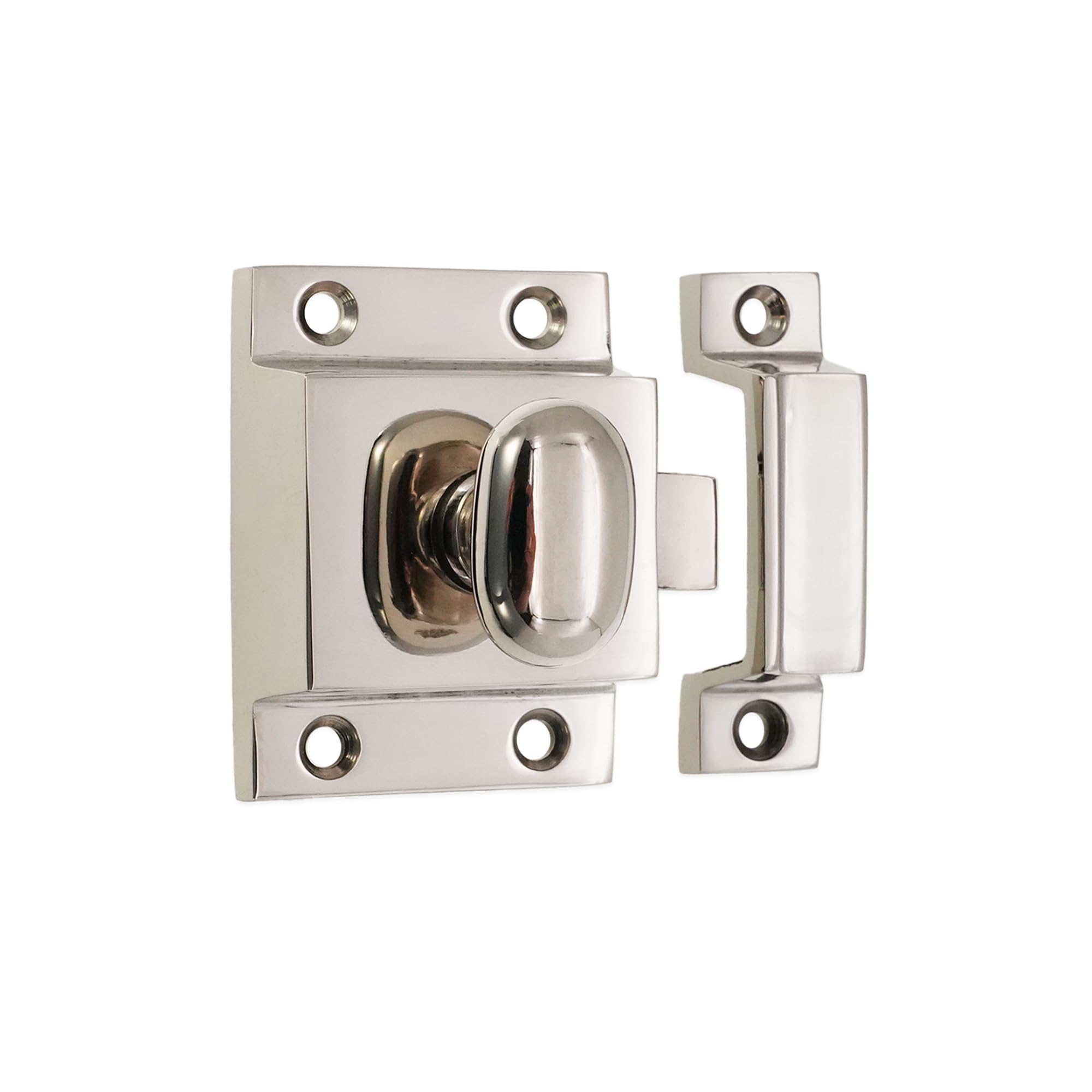 Infinity Decor Solid Brass Cupboard Catch - Thumb Turn Latch Lock - for Drawer, Wardrobe, Cabinet Doors (Polished Nickel)