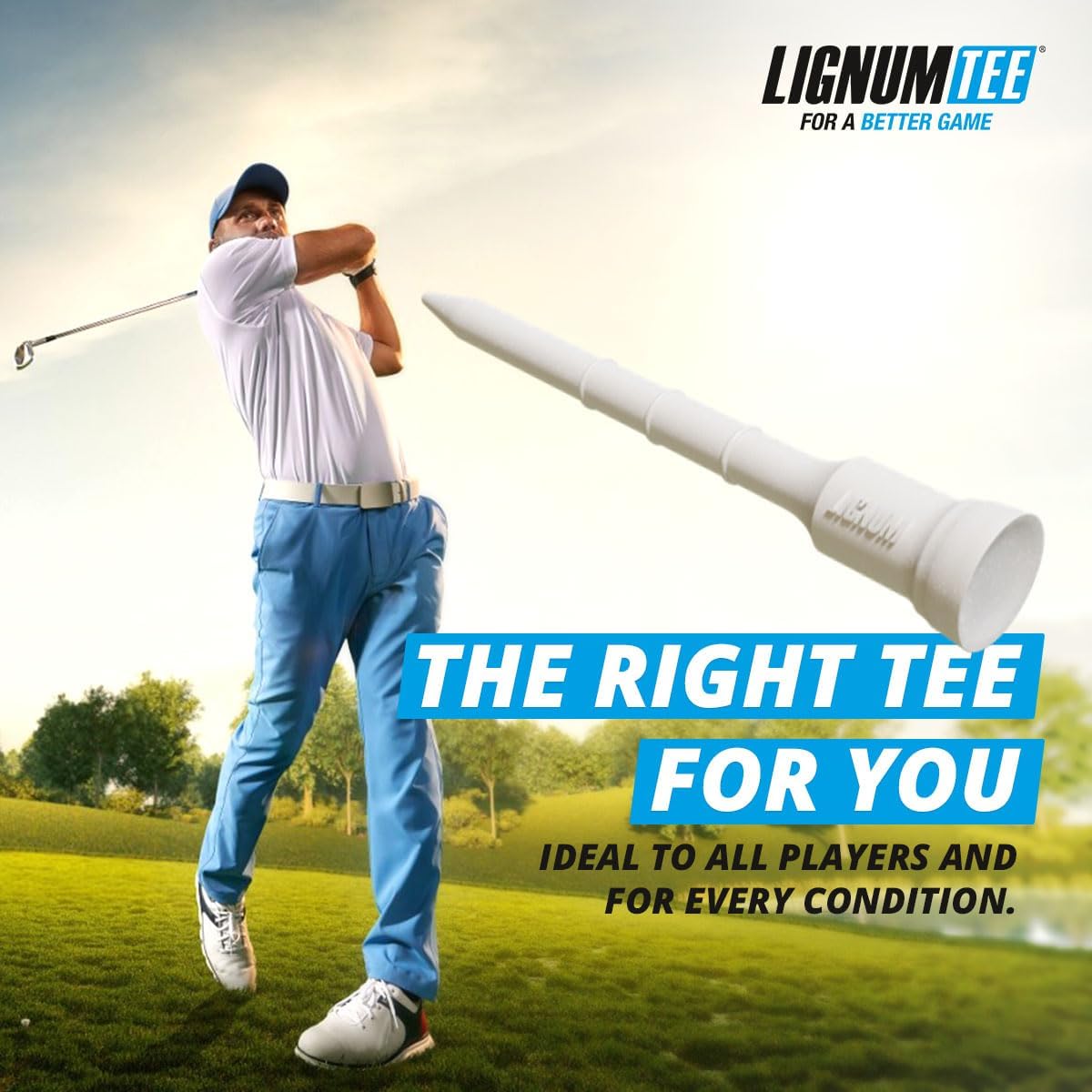 LIGNUM Tee Premium Golf Tees, Lasts 50+ Rounds, Anti-Spin Head, Ring System for Positioning and Height Adjustment, Bio-Based Microwood, 50x Durable, Flexible, Easy Exit, Pack of 10