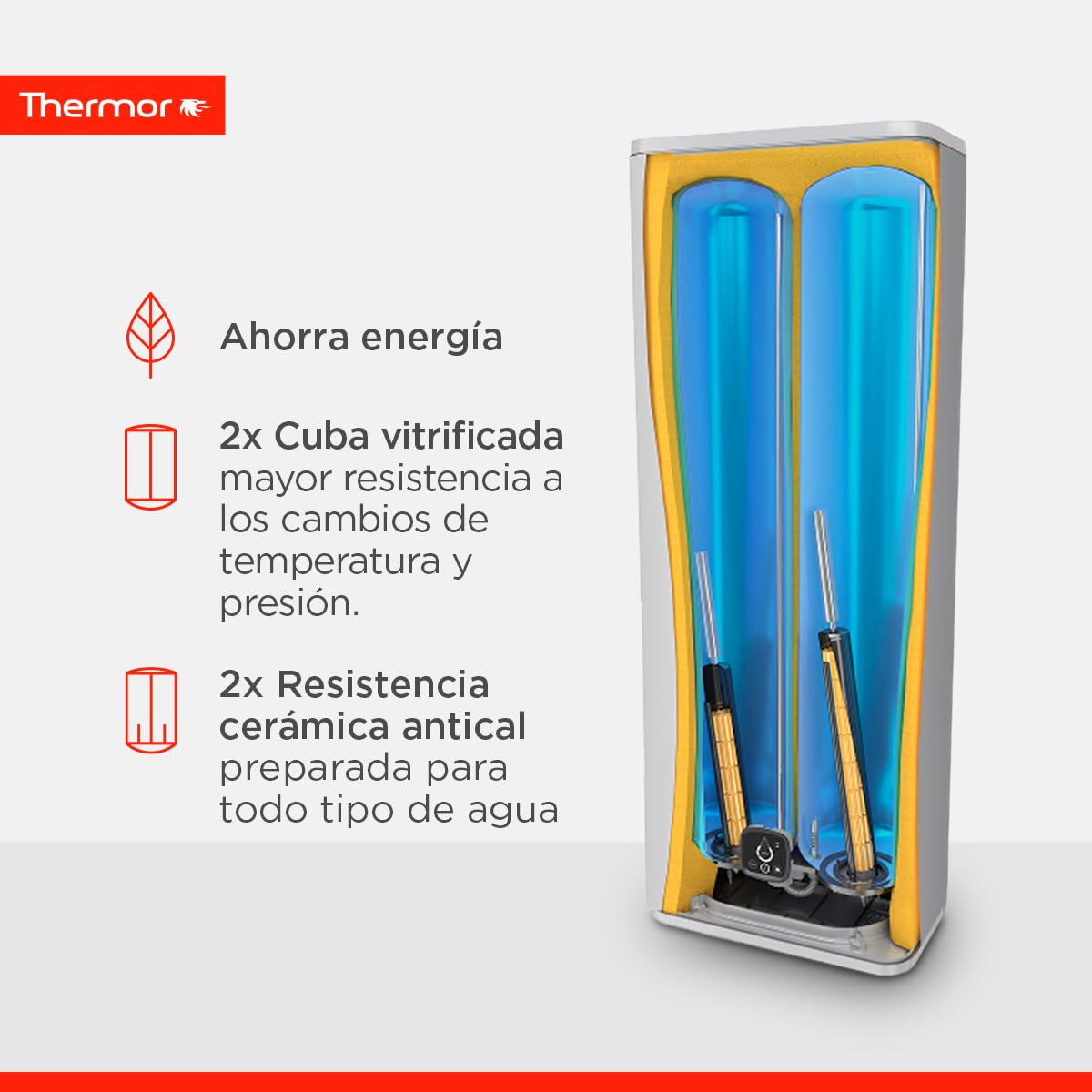 Thermor - Termo Eléctrico Onix Connect - Calentador de Agua Eléctrico Multiposición de 50L - 2250/1000W - Aislamiento Térmico - Conectividad WiFi - Fabricado para instalación en España