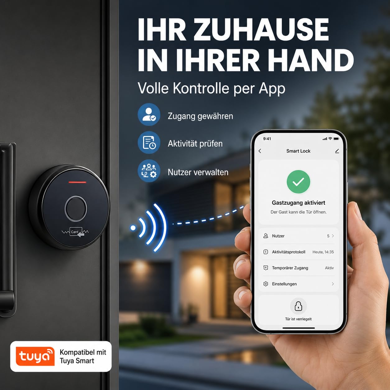 MATHFEL Smart Lock - Serrure électronique pour porte d'entrée - Serrure à code résistante aux intempéries avec RFID, IP66, 2 relais - Gâche électrique à code, serrure intelligente, serrure automatique