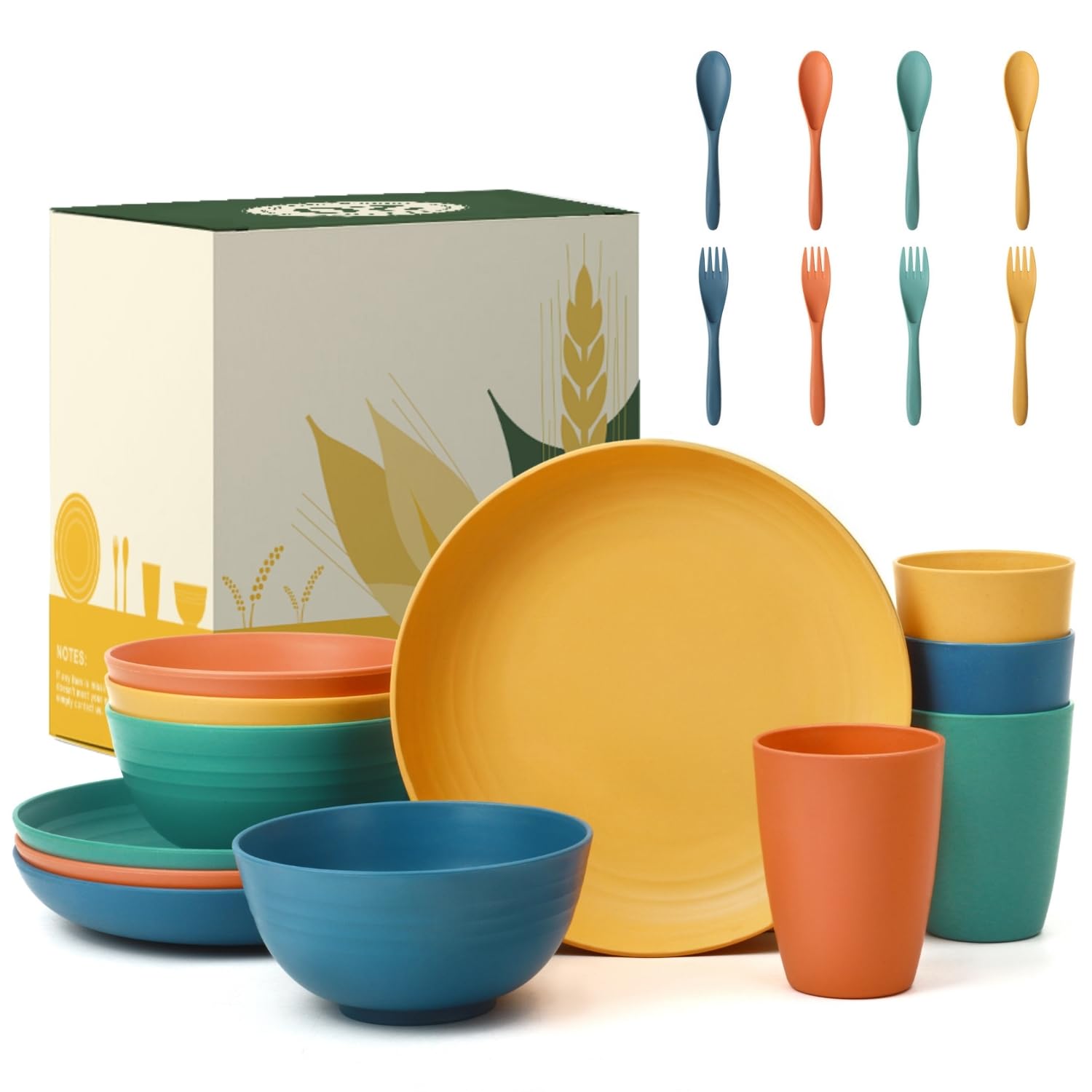 Wrova Reusable Plastic Plates and Bowls Sets 20 Piece | Dinner Set for 4 | Unbreakable Cutlery Set, Microwave and Dishwasher Safe Plate Sets, Camping Dinner Set for Indoor & Outdoor - Multicolor — image 1