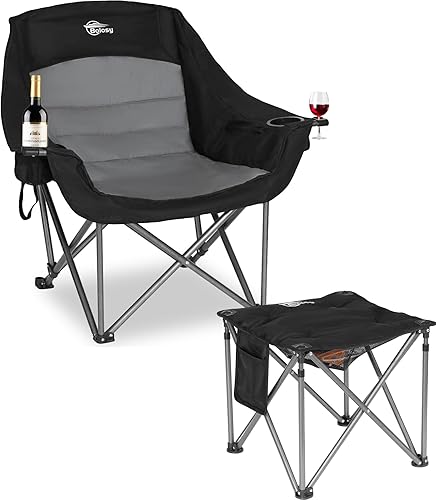 Silla de camping plegable de gran tamaño con reposapiés, silla de campamento resistente para adultos