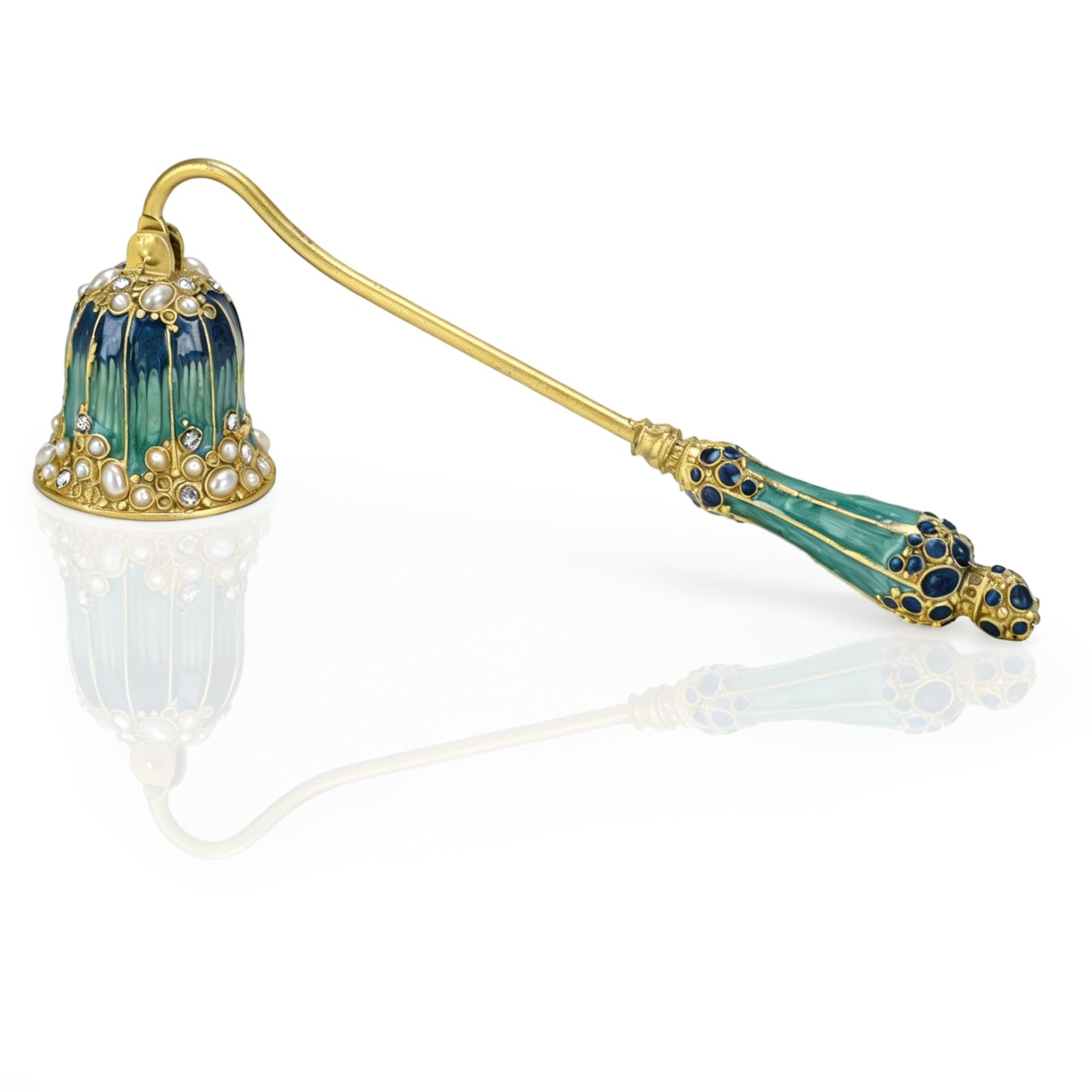 BYZCYSG Decorative Candle Snuffer, Red and Gold Tone with Rhinestone Accents, Zinc Alloy and Resin, 17x6x4cm (Turquoise)
