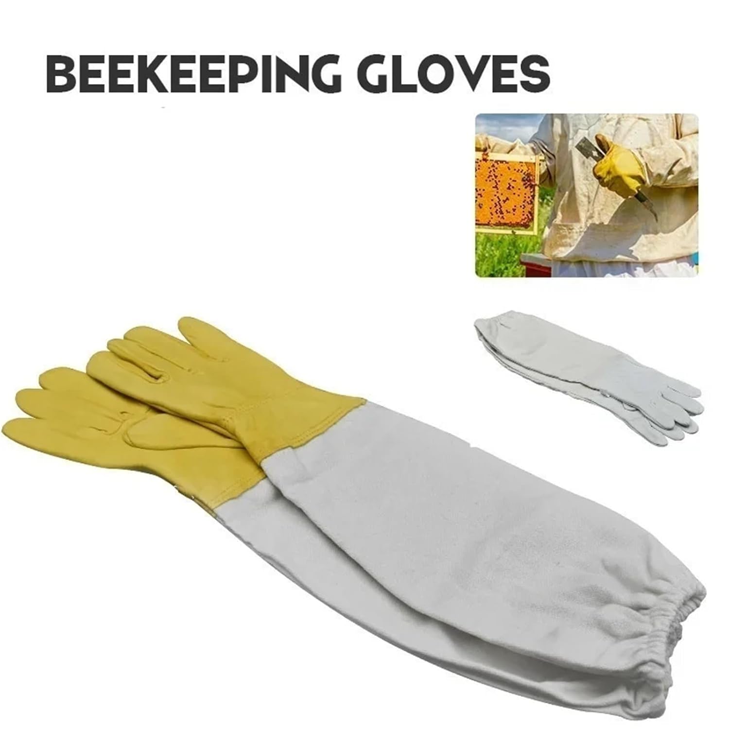 Beekeeping, Two-Pack of Beekeeping Protective Gloves, Breathable Goatskin that Protect Against Bees, Tools,for Beekeepers(Yellow_L)