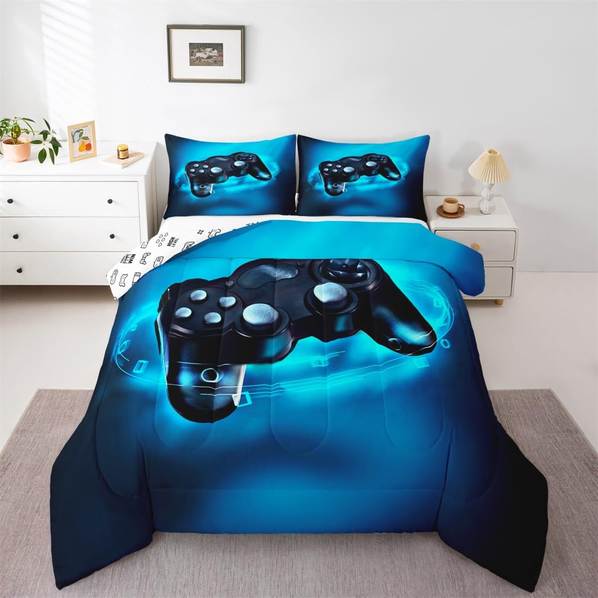 Housses De Couettes 200X200 Cm Gamer 3D Game Console Gamepad Set Impression De Manette De Jeu