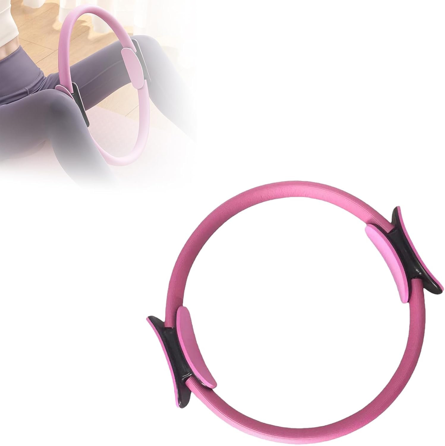 Pilates Ring , Magic Circle Pilates Ring for 14.6inch Diameter with Dual Padded Handles for Toning Arms , Pilates Ring Circle Suitable for Leg Slimming, Arm Training and Other Position Exercises. PINK