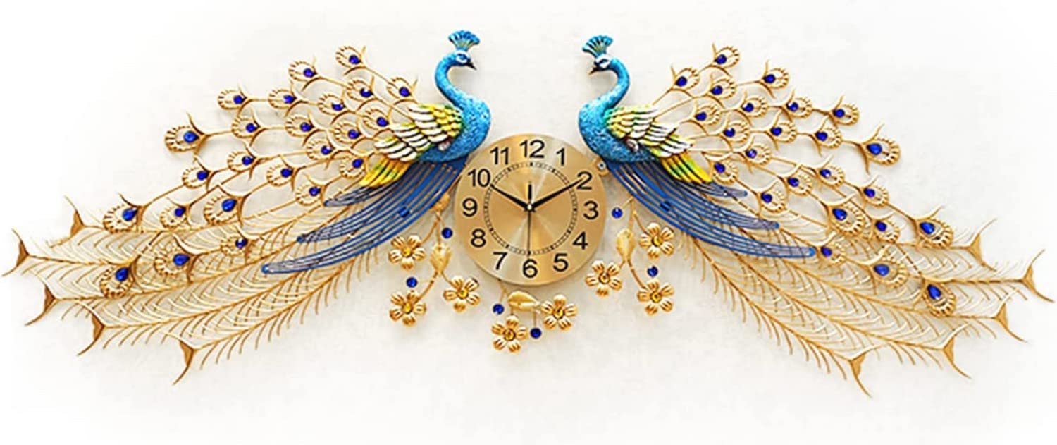 SaryEdge Wall Clock Modern Art Wall Clock Large Peacock Wall Clock for Living Room 156 * 56Cm Metal Art Clock Quartz Operated Silent Non Ticking Wall Clock for Bedroom Wal,