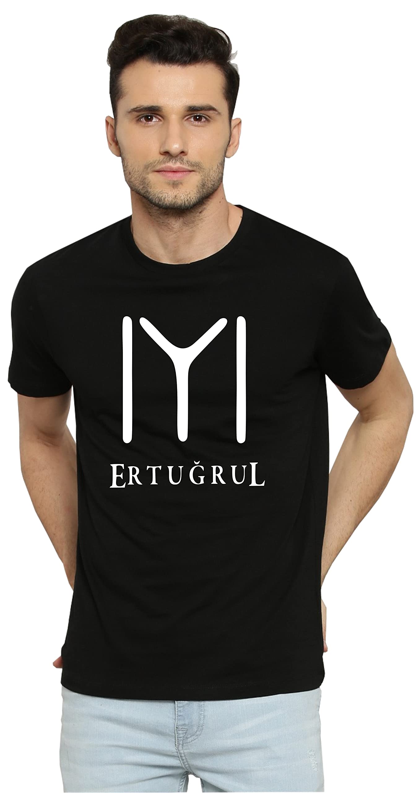 RS PRINTErtugrul Gazi Printed Round Neck Cotton Black Tshirts