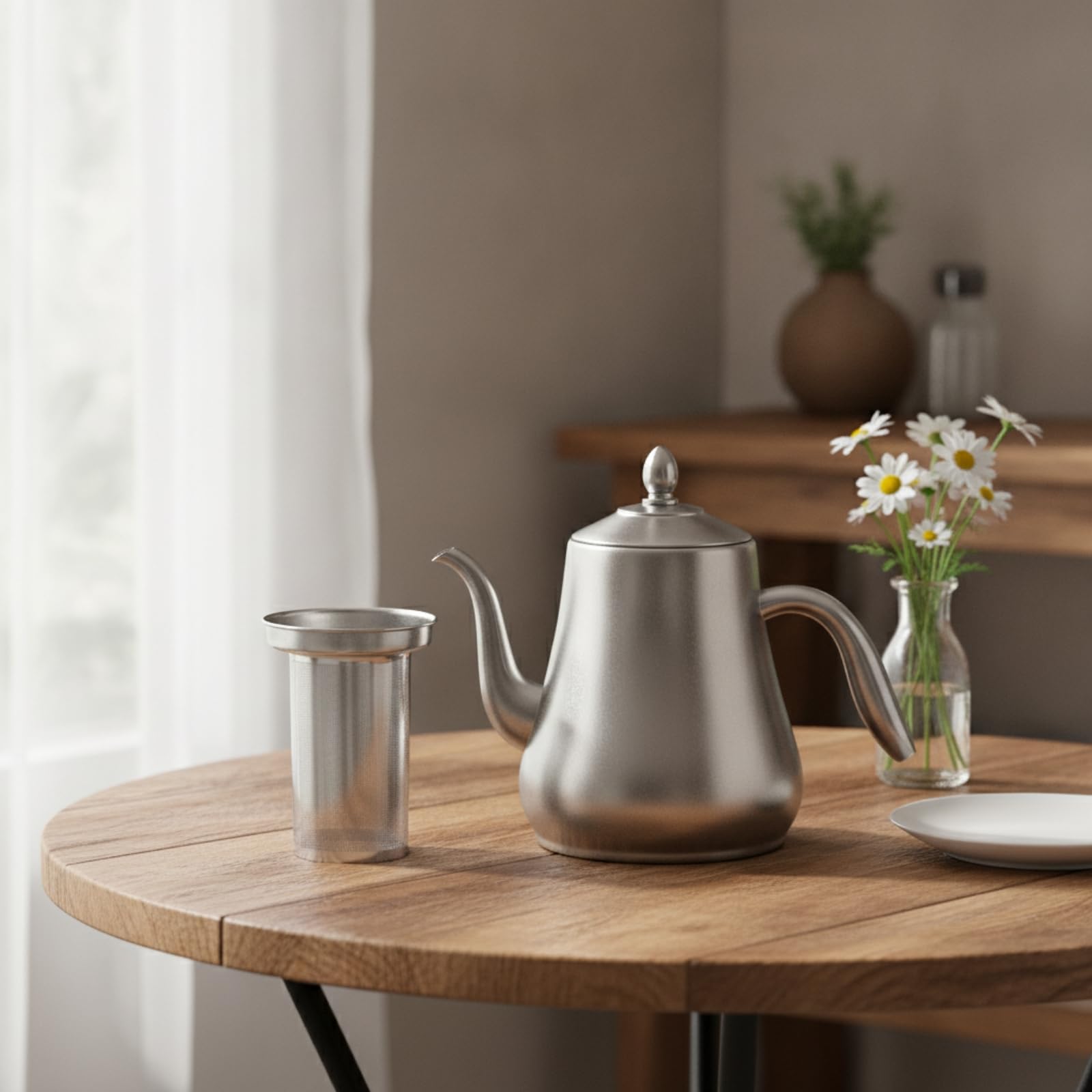 Qianly Teiera con Infusore Anticorrosione Teiera in Acciaio Inox Facile da Pulire Bollitore per Amanti Del Tè, Casa, Caffetteria, Array, Retrò, 1750ML