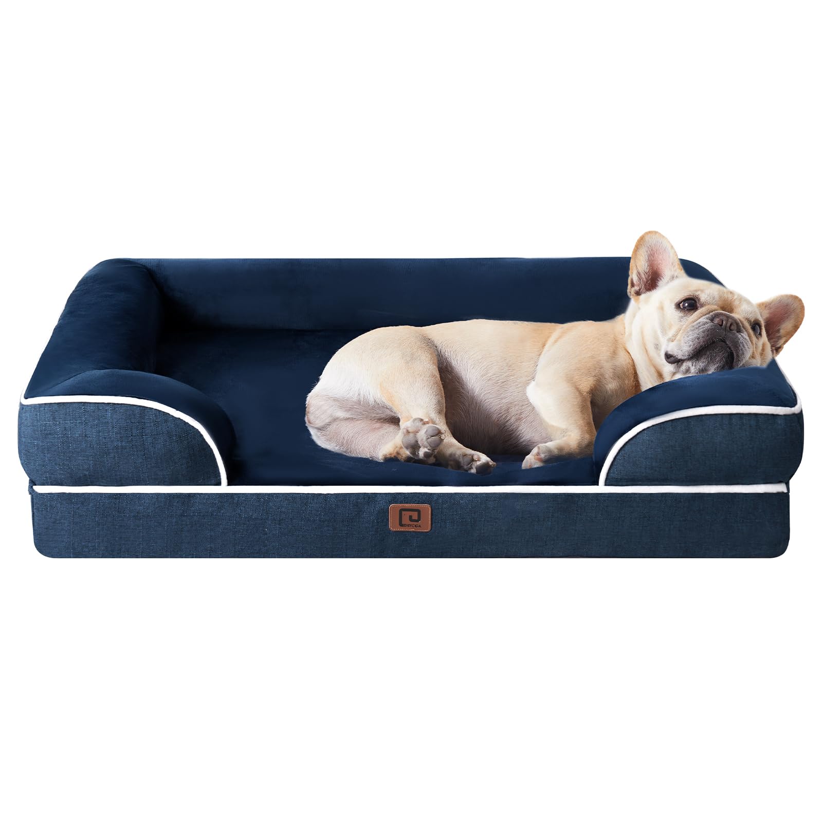 EHEYCIGA Cuccia Cane Interno Taglia Media, Cuscino Cane Impermeabile Sfoderabile e Lavabile, Letto per Cani con tre Lati Rialzati Ortopedico, Blu Navy, 89x56x16cm