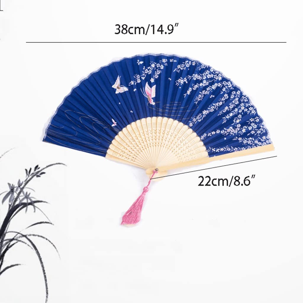 Abanicos plegables para mujer, abanicos de mano plegables para mujer, abanicos de mano plegables florales con manga de tela, abanicos chinos japoneses vintage de seda de bambú para baile, abanico