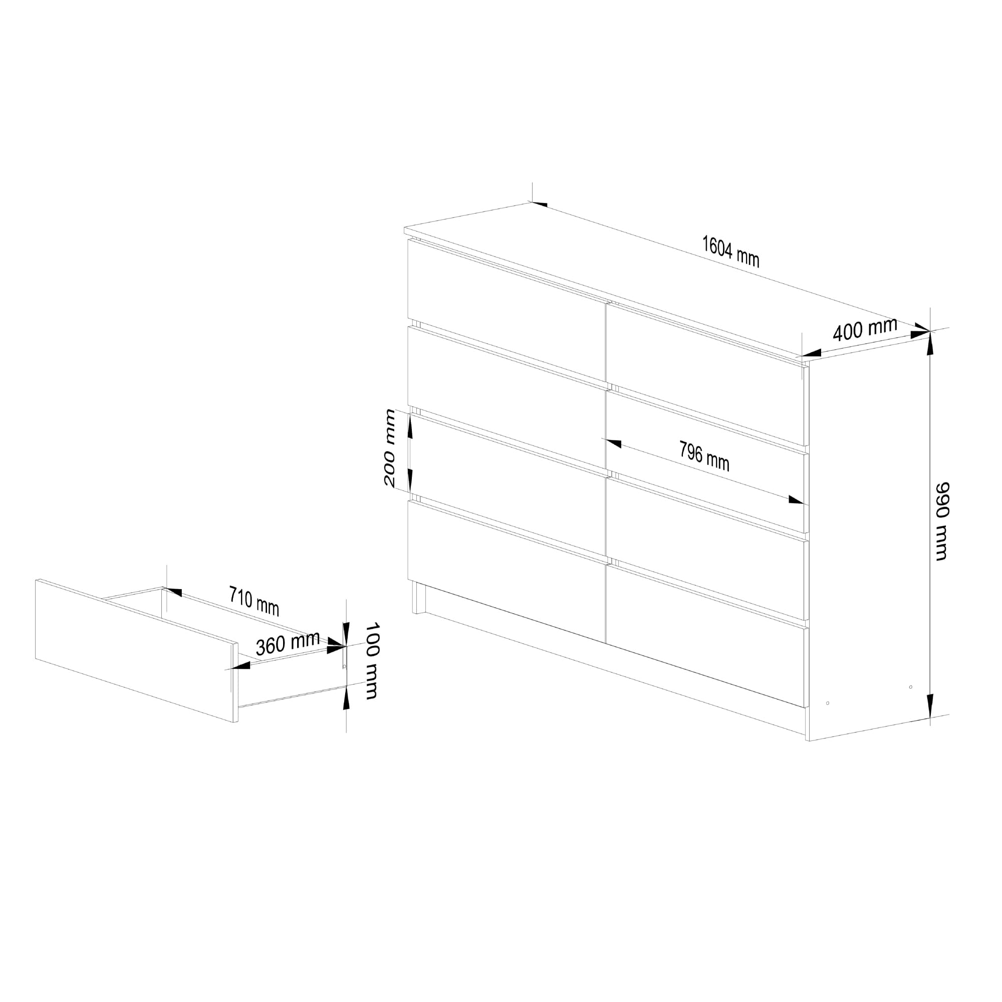 AKORD Cassettiera K140 138 cm, 6 cassetti, Rovere Sonoma