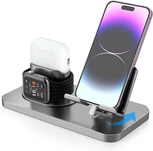 Miniatura 1 de Soporte para cargador de teléfono de rotación de 180 base de carga 3 en 1 soporte de carga para iPhoneApple WatchAirpodsiPad y la mayoría de