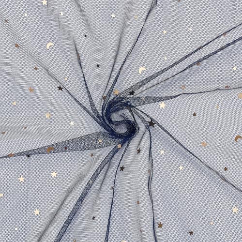 Tulle Pailleté Bleu Marine Tissu Étoiles Dorées Robe et Mariage