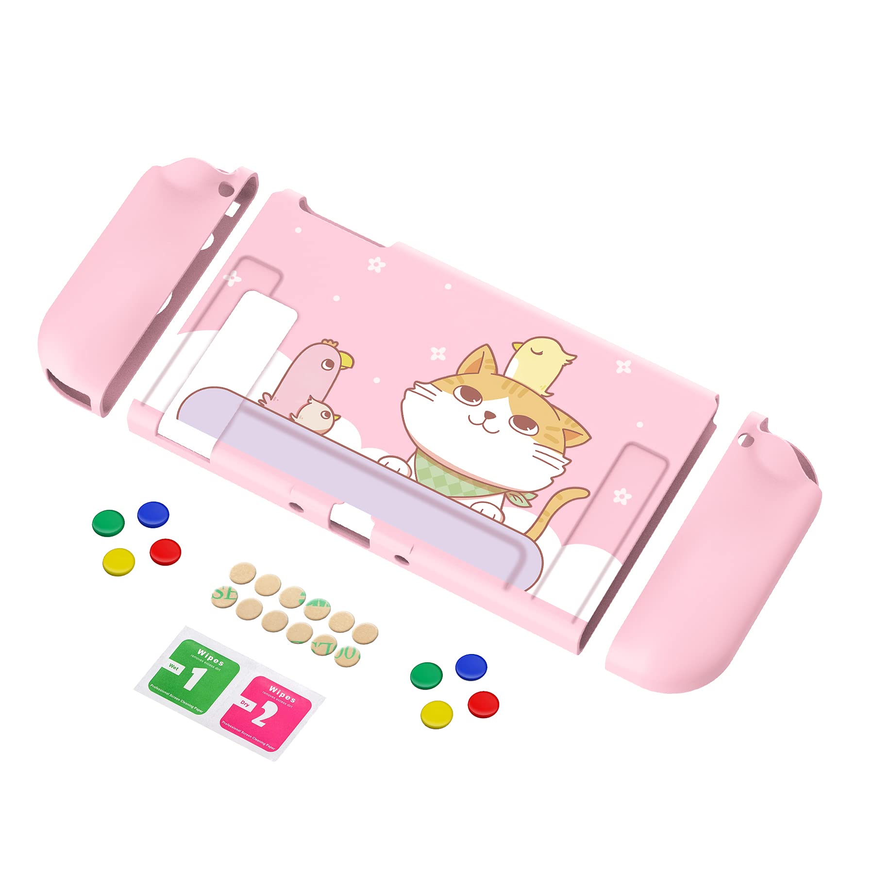 PlayVital Schutzhülle für Nintendo Switch Konsole Joycon,weiche TPU Slim Case Hülle Griff Tasche Zubehör für mit bunten ABXY/Richtung-Knöpfe Kappen-Kätzchen & Küken - 3