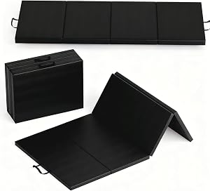 WildVenture Thick 2" Folding Gymnastics Mat – 6x2 ft Four-Panel Exercise Pad, High-Density EPE Foam, Non-Slip PU, Portable with Carry Handles for Home Gym & Tumbling – Black