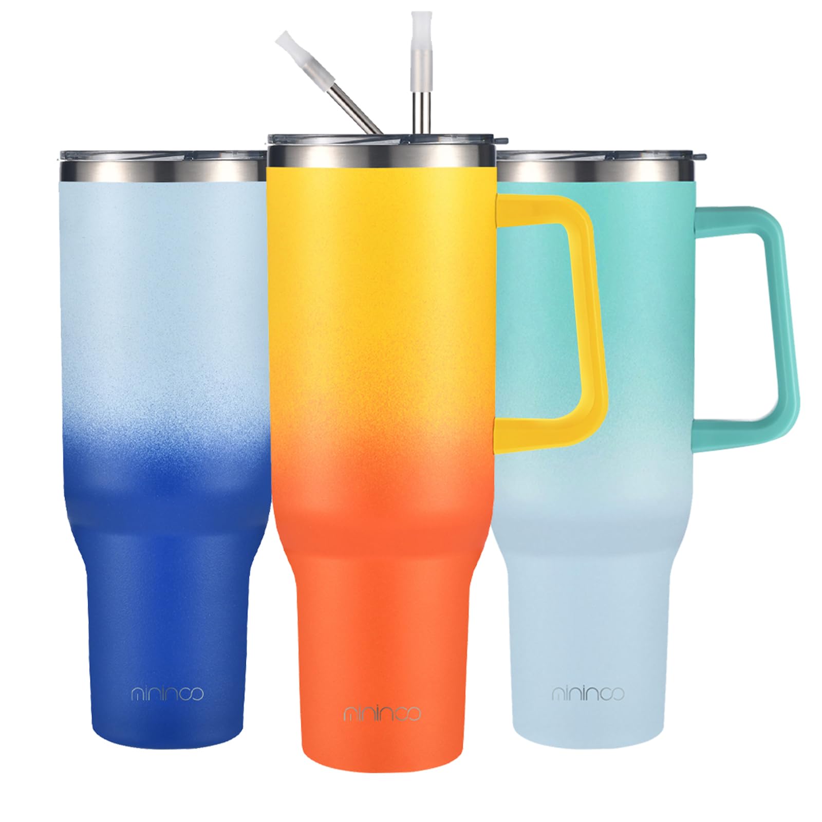 50 oz Tumbler With Handle, Stainless Steel Insulated Tumblers with Handle and Straw, Large Tumbler with Lid, Keeps Drinks Cold up to 34 Hours, Fit in Car Cup Holder(Sunshine)