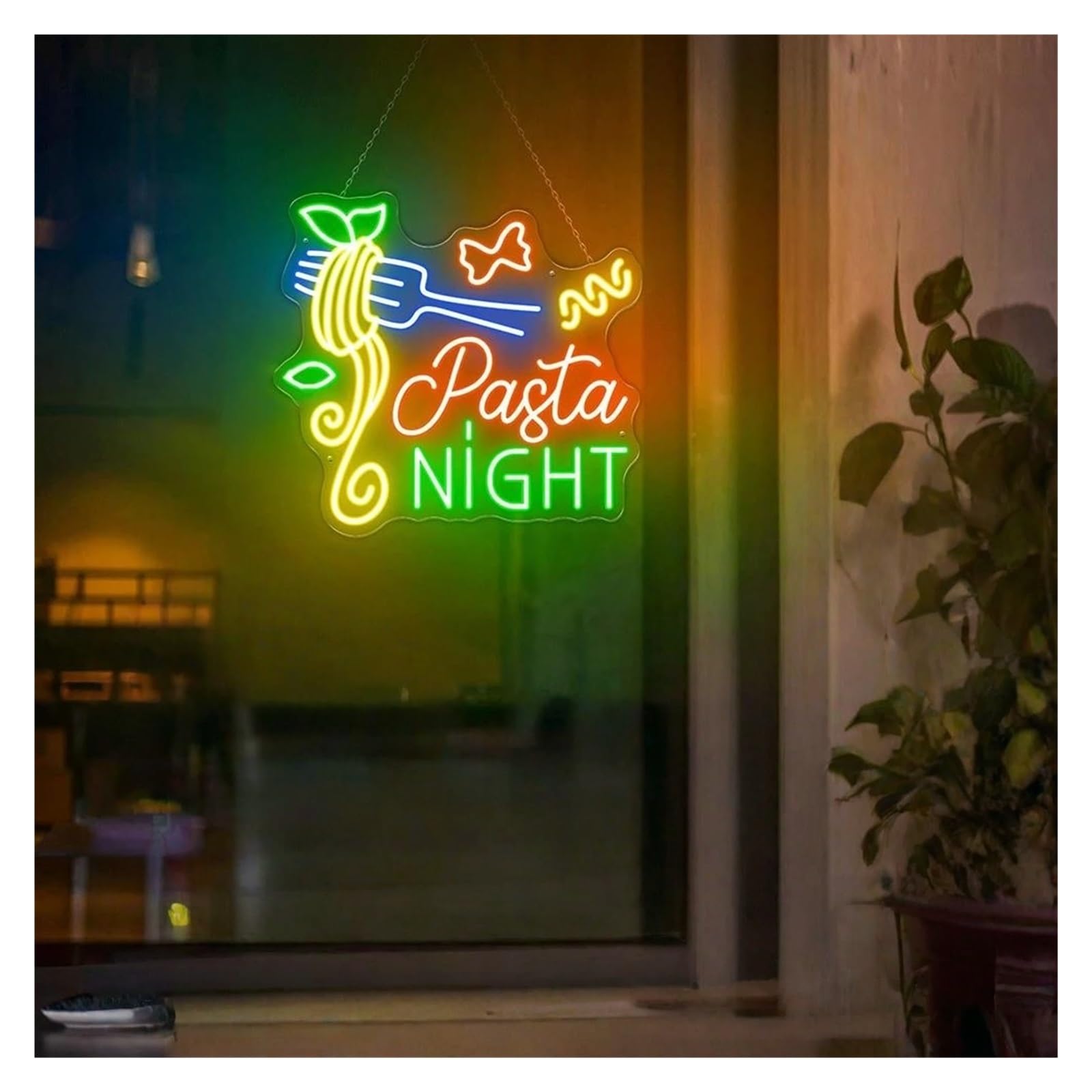 SHOUXI Sign Lamp Pasta Night Neon Signs USB Powered Spaghetti Noodles Neon Lights Suitable for Restaurants Decor Commercial Signs(B,50X47CM)