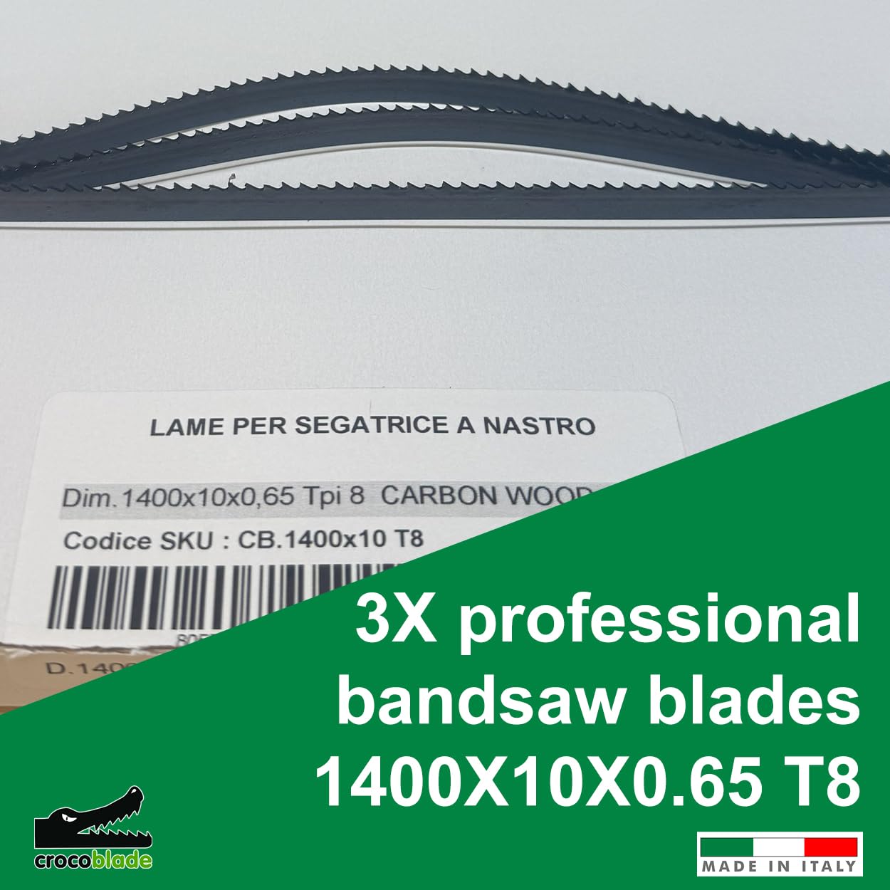Fraiser CrocoBlade set 3 lame sega a nastro 1400 x 10 x 0,65 mm, per legno e derivati – ricambio professionale per seghe a nastro TC-SB 200, HBS30, HBS25, PBS 350 – TPI 8