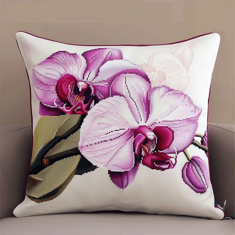 Pskgbxmu DIY Embroidery Cross Stitch Cushion Kit Magnolia 11CT Needlepoint Craft Set pre Printed Handmade Cushion Cover Stitched Cushion Kit 45x45cm
