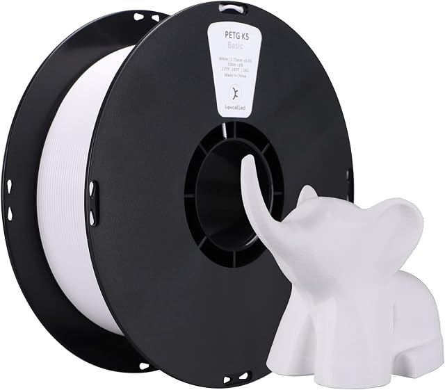 Kexcelled PETG 3D Printer Filament, Food-contacted Grade, +/- 0.03 mm, 1.75 mm, 1 kg Spool (2.2lbs), Fit Most FDM Printer, Upgraded Tidy Winding Tangle-Free, White