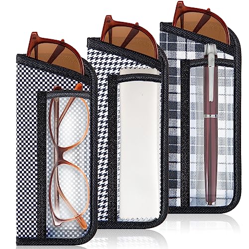 Image of TRIUMPH VISION 3 Pack Reading Glasses Pouch Soft Case Eyeglass Sleeve Slim | Alternative to Bulky Case in bag, Lightweight Lined Padded Protect Optical lens Slip in, Cute Pattern Portable for Daily Use