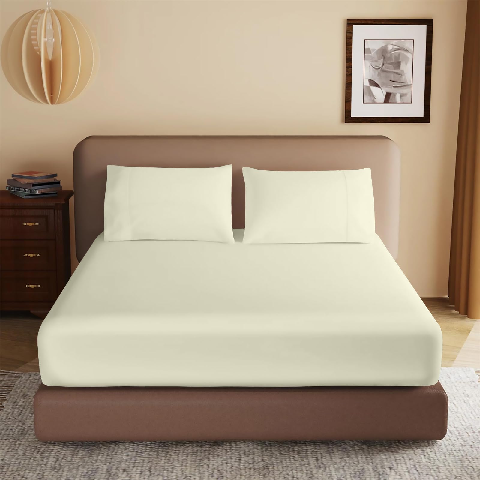 100% Egyptian Cotton Super King Size Fitted Sheet, 400 Thread Count Super King Fitted Sheet 40cm Extra Deep Super Kingsize Bed Sheets Luxury Bed Sheets - Super King Size