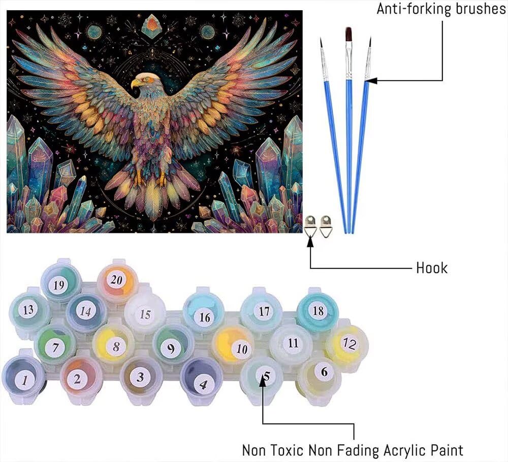 Malen Nach Zahlen Erwachsene DIY Komplettset - Hochwertige Acrylfarben & Leinwand - Entspannendes Kunsthandwerk für Anfänger & Fortgeschrittene - Ideales Home Deko - Adler Farbe Motiv (80x100cm) C-975