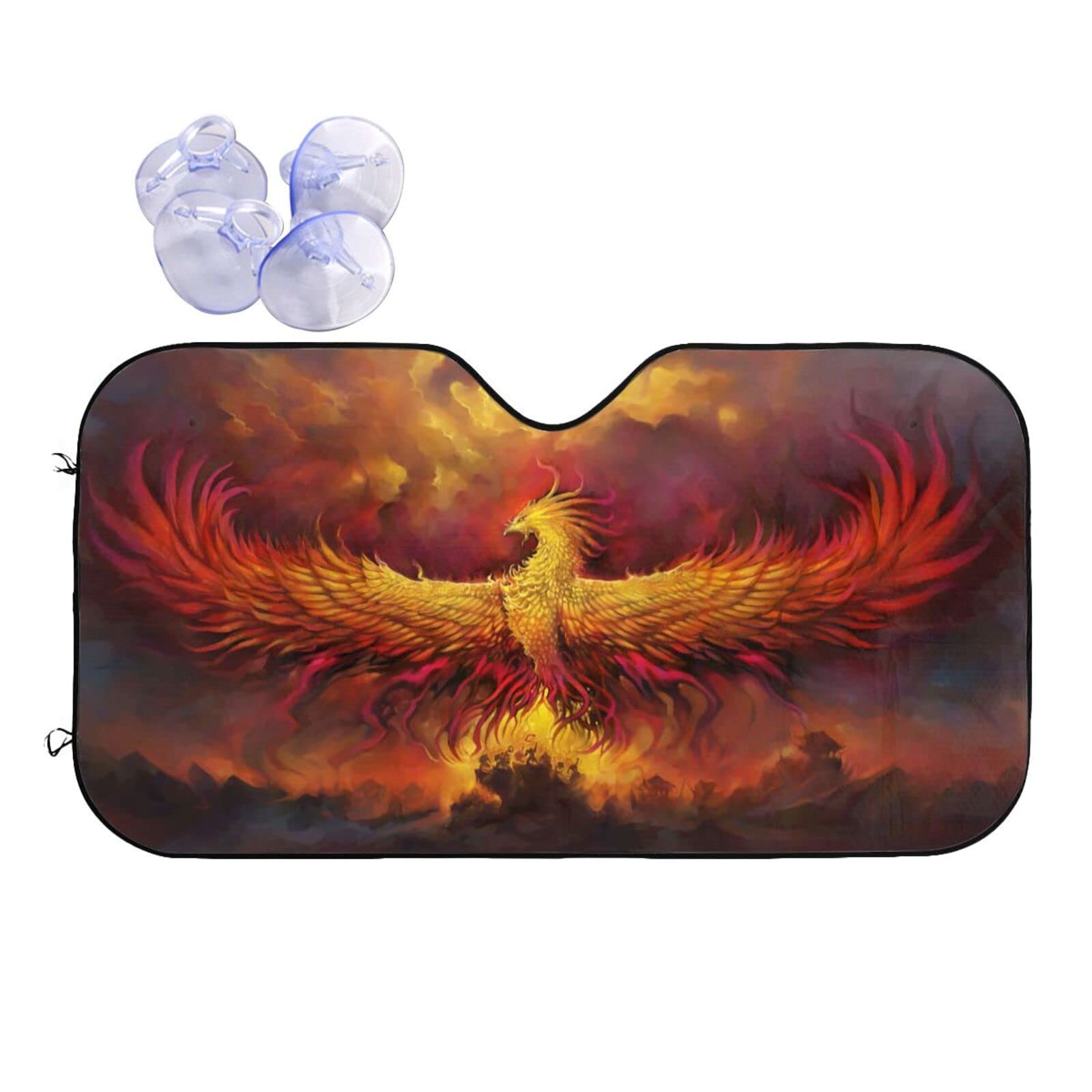 Car Windshield Sunshade - Fantasy Phoenix Bird Pattern, Sun Visor Protector Blocks UV Rays Universal Auto Accessories Keep Your Vehicle Cool for Car Truck or SUV - Medium