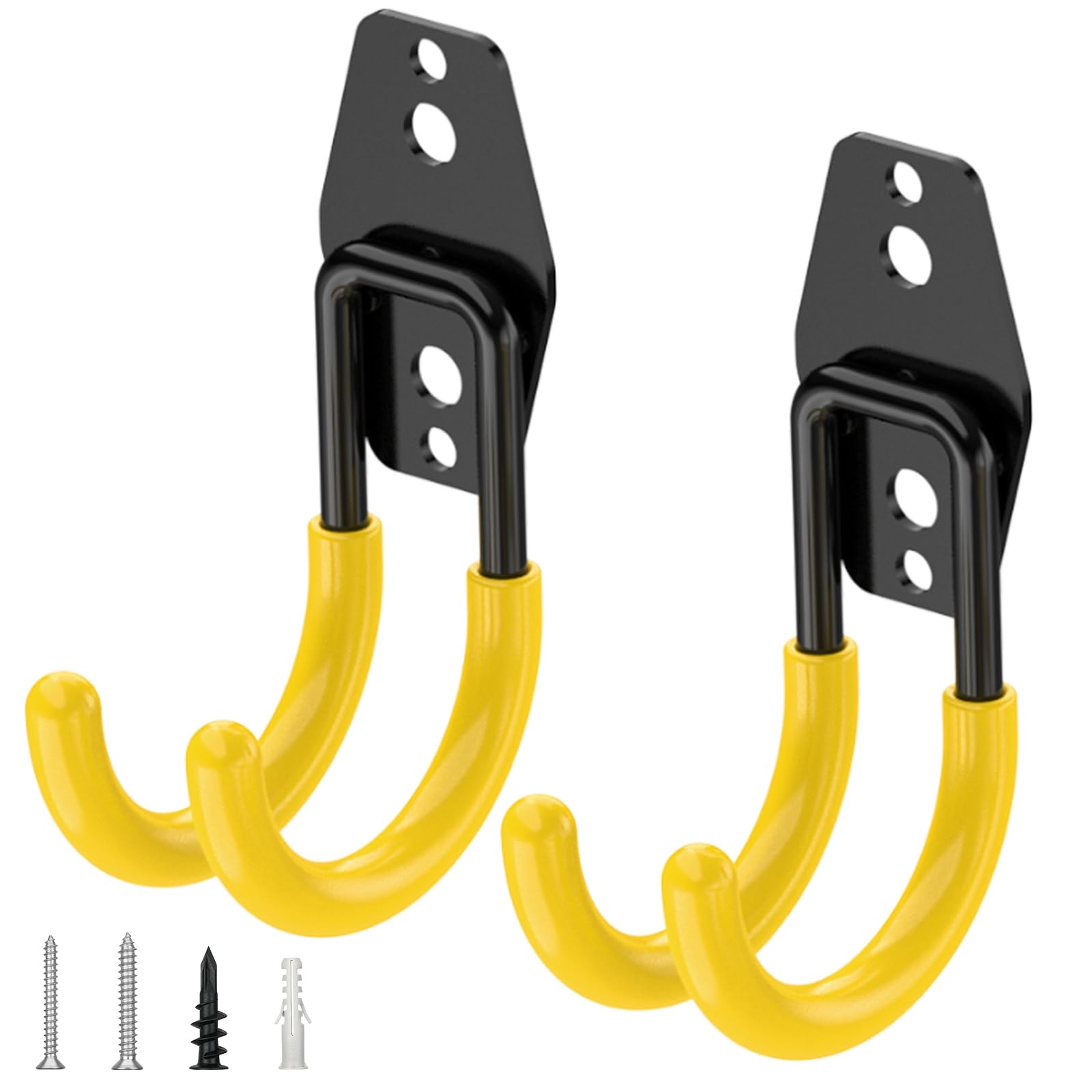 TICONN 2 Pack Heavy Duty Garage Hooks, Steel Utility Wall Storage Hooks, Wall Mount Hanger Organizer for Ladders, Bikes, Tools, Bulky Items (Small,
