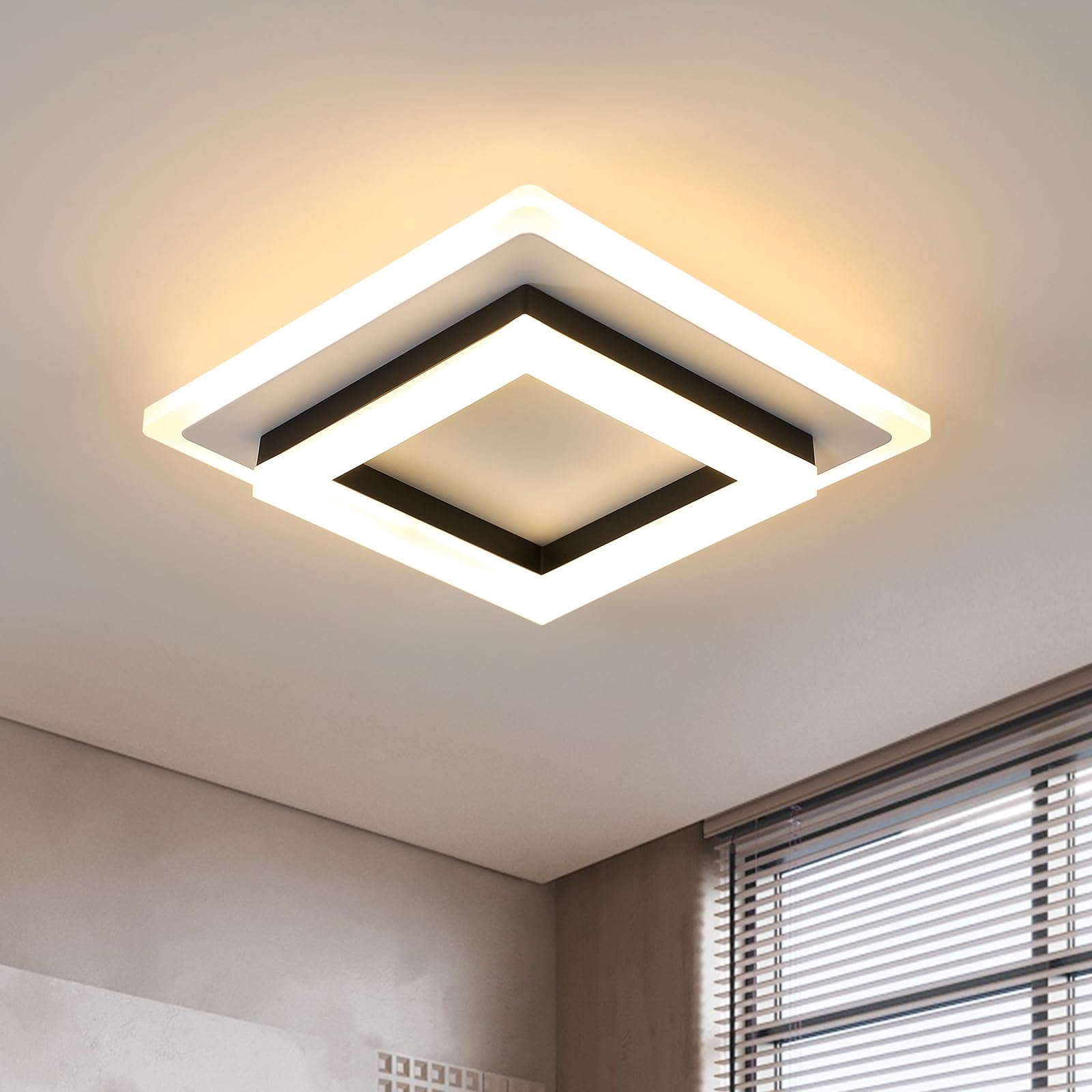 SENQIU Modern LED Ceiling Light, 24W 2700LM Square Ceiling Lights, Black Ceiling Lamp LED for Bedroom Hallway Office Kitchen Living Room, Warm White 3000K, 20CM