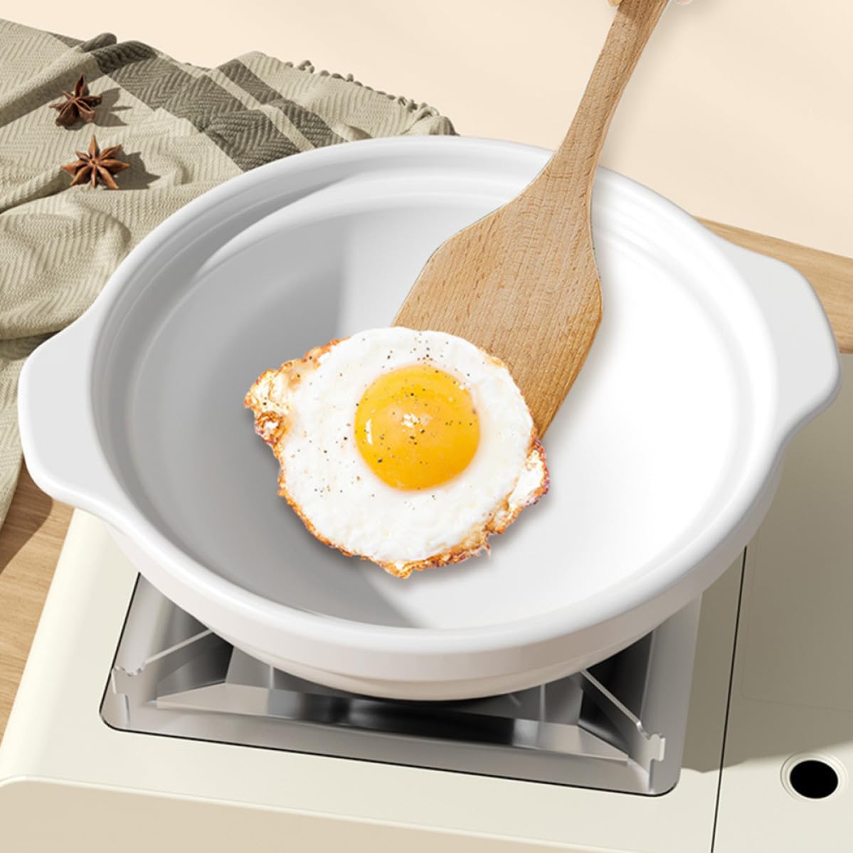Weiße Keramik Auflaufform 1, 3l mit Zwei Griffen, Hitzebeständiger Topf | Suppe, Nudeln und Auflauf, Leicht zu Reinigen, Multifunktional, Haushaltswaren