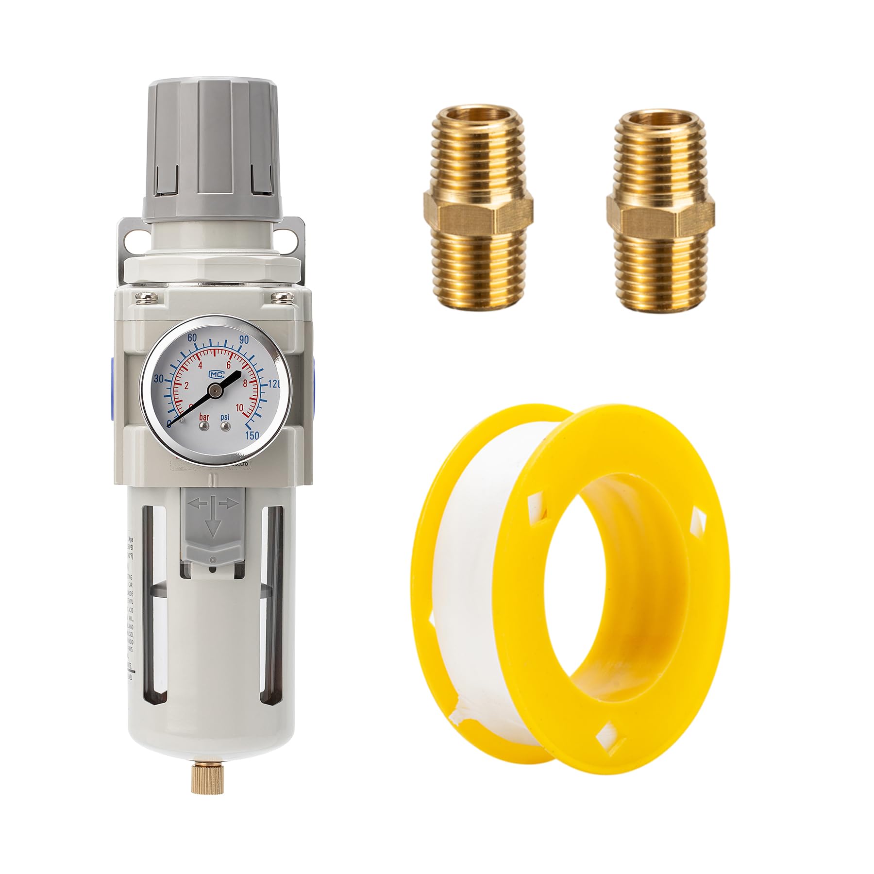 Pneumatic Air Compressor Filter Regulator Combo 1/4" NPT 150 PSI w/Adjustable Gauge-Water Separator,Metal Bracket,Manual Drain,5 Micron Brass Cartridge — Amazon image 7