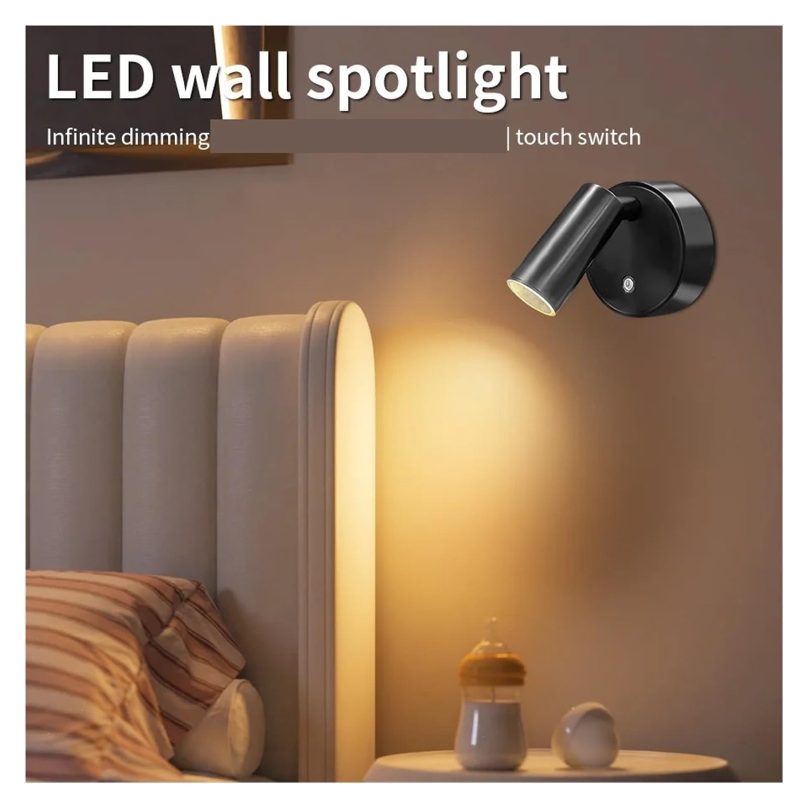 Aplique de Pared LED, luz de Pared inalámbrica LED Recargable por USB, Interruptor táctil, lámpara de Noche Regulable en Oro Blanco y Negro para Lectura (Naranja)